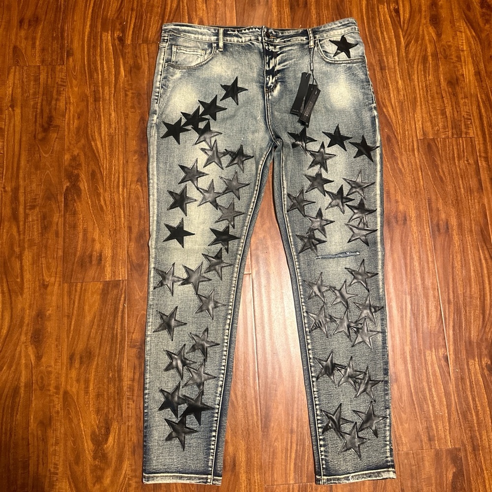 AMIRI Black and Gray Star-Patterned Men's Skinny Jeans